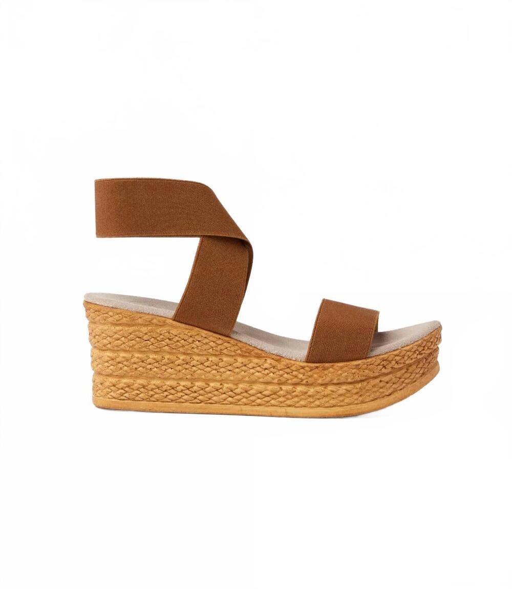 NEW CHARLESTON SHOE CO. women's bermuda strappy wedge sandals in tobacco